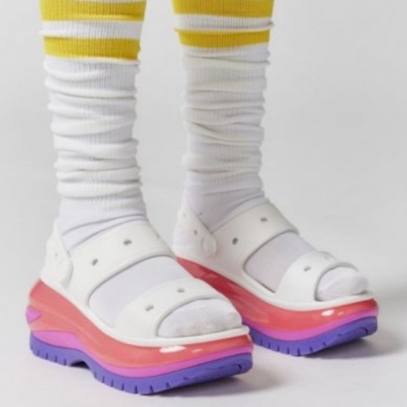 CROCS Mega Crush Sandals White Multi Pink Chunky Festival Size 9 NEW - Picture 1 of 11